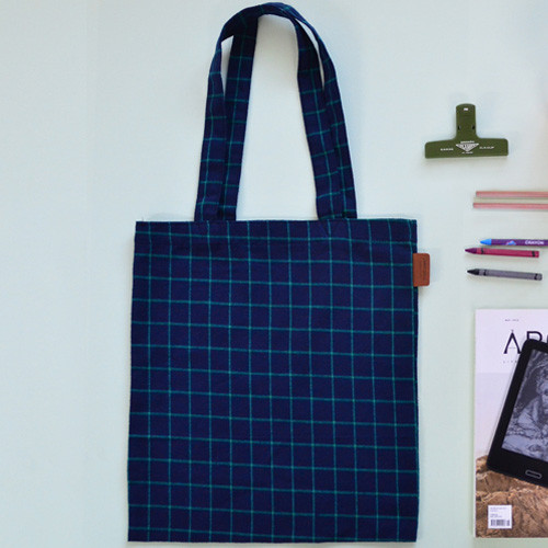 Navy / green - Daily check ecobag shoulder tote bag 