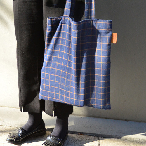 Navy / brown- Daily check ecobag shoulder tote bag 