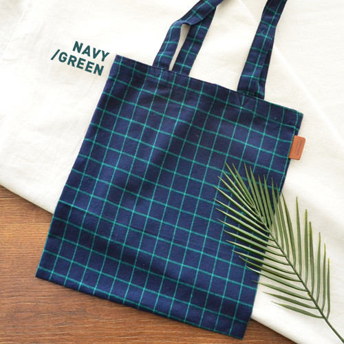 Navy / green - Daily check ecobag shoulder tote bag 