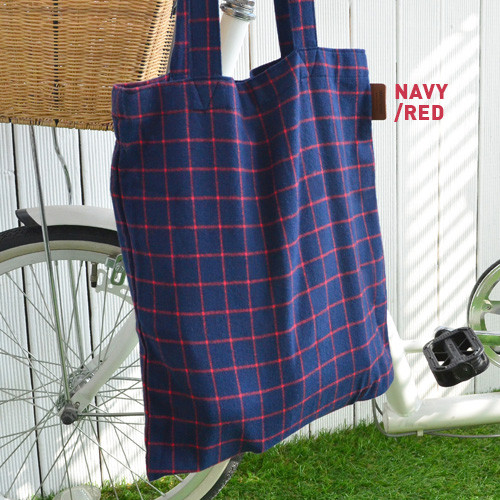 Navy / red - Jam studio Daily check ecobag shoulder tote bag 