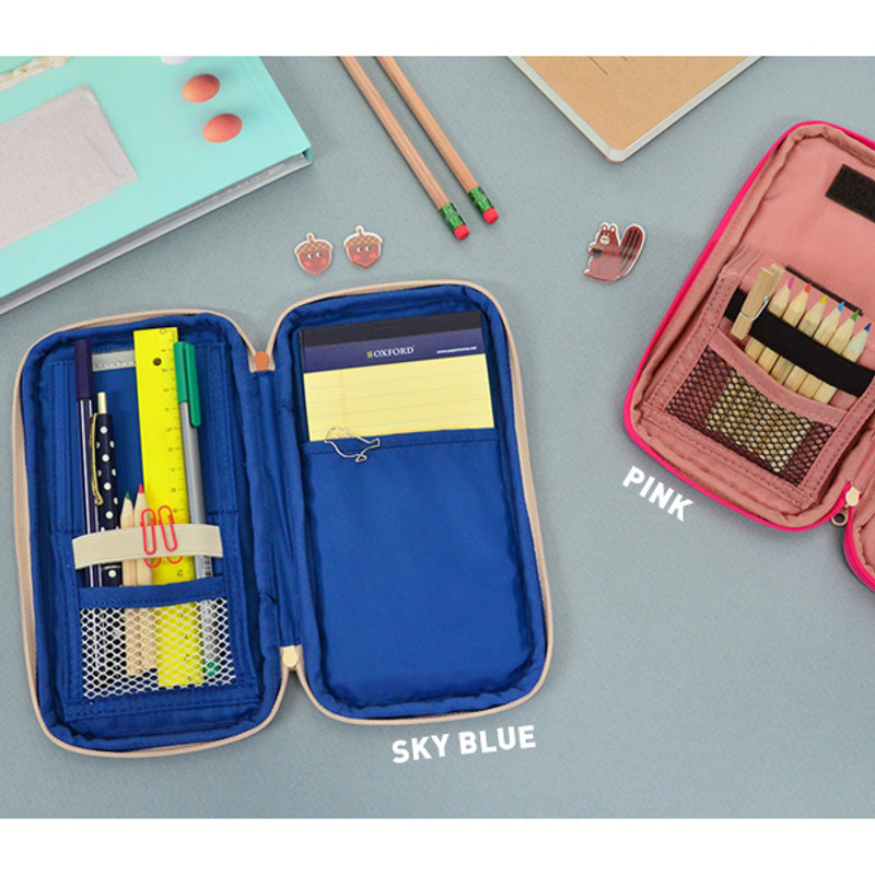 Sky blue / Pink - Folding pencil case pocket pouch ver.4 