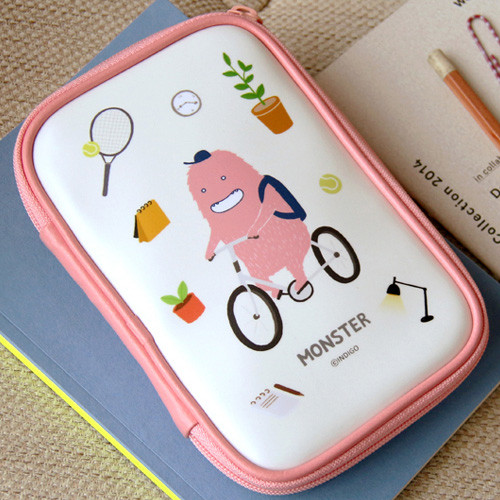 Pink - Indigo Monster wide zip around pencil case 