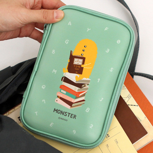 Mint - Indigo Monster wide zip around pencil case 