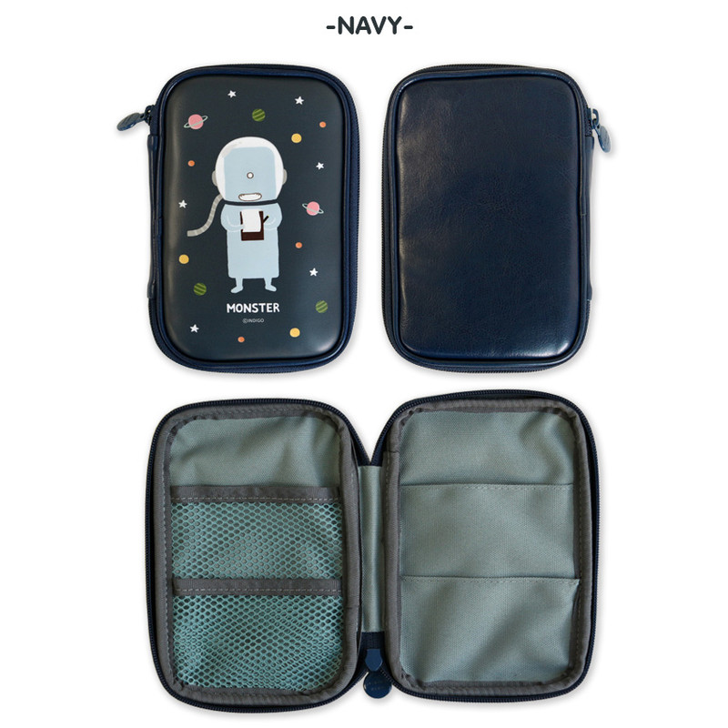 Navy - Indigo Monster wide zip around pencil case 