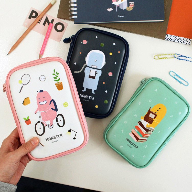 Indigo Monster wide zip around pencil case 