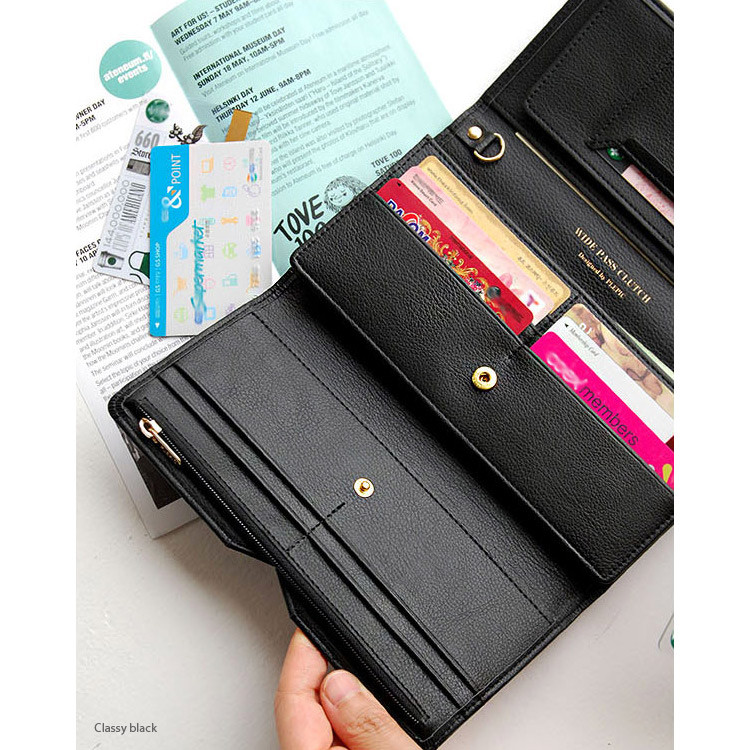 Classy black - Wide pass slim clutch wallet