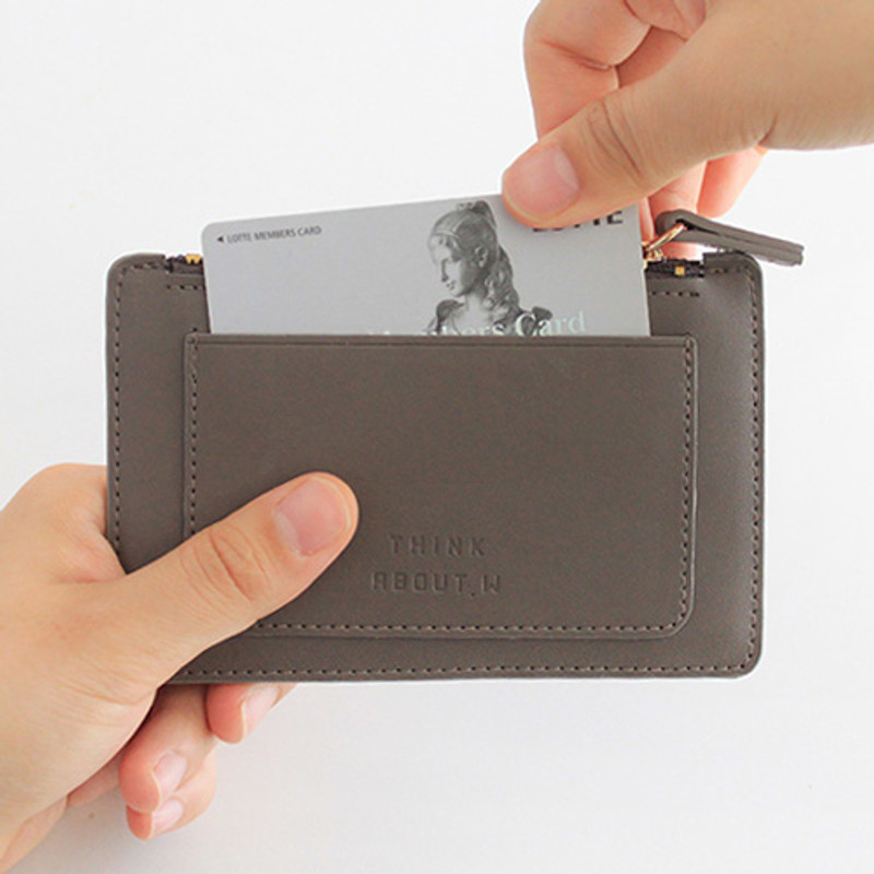 Gray - With Alice Think about w zip up flat card case  Gray - With Alice Think about w zip up flat card case