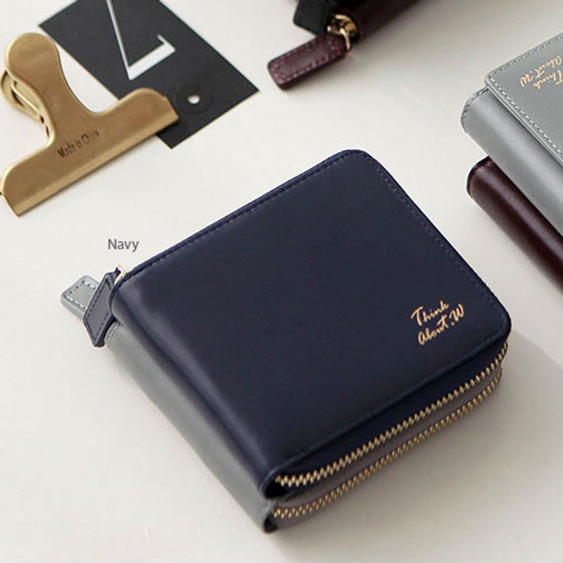Navy - Think about w Genuine Leather zip around wallet Navy - Think about w Genuine Leather zip around wallet