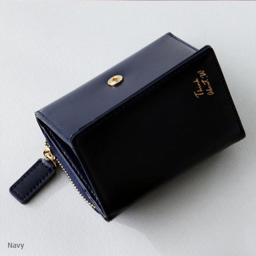 Navy - Think about w genuine leather small trifold wallet