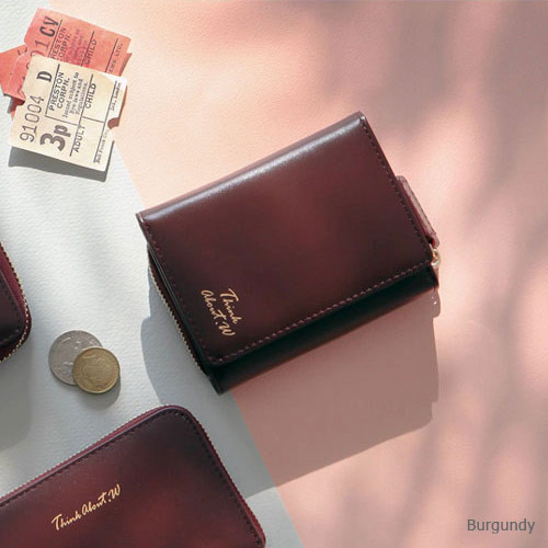 Burgundy - Think about w genuine leather small trifold wallet