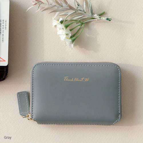 Gray - Think about w genuine leather accordion card wallet