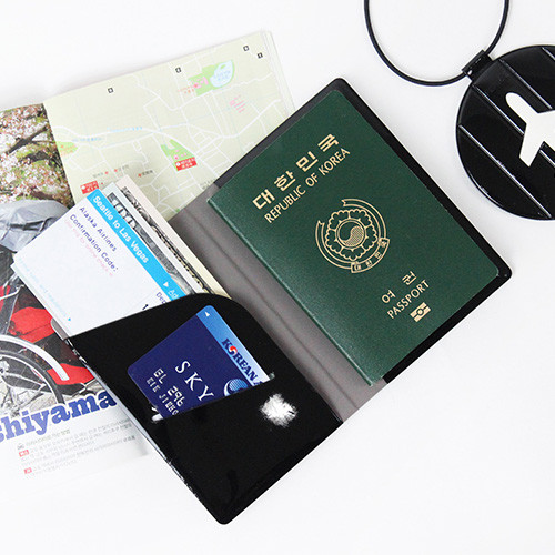 Black - Fenice Airplane enamel RFID blocking small passport cover 