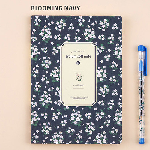 Blooming navy - Colorful pattern medium soft lined notebook 