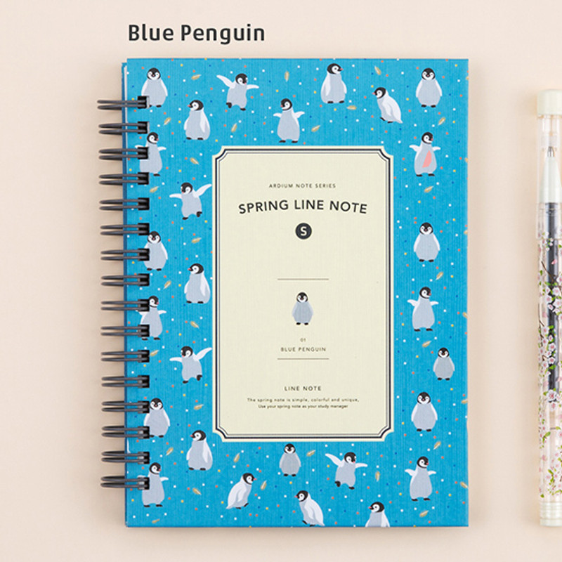 Blue penguin - Wirebound spring lined small notebook