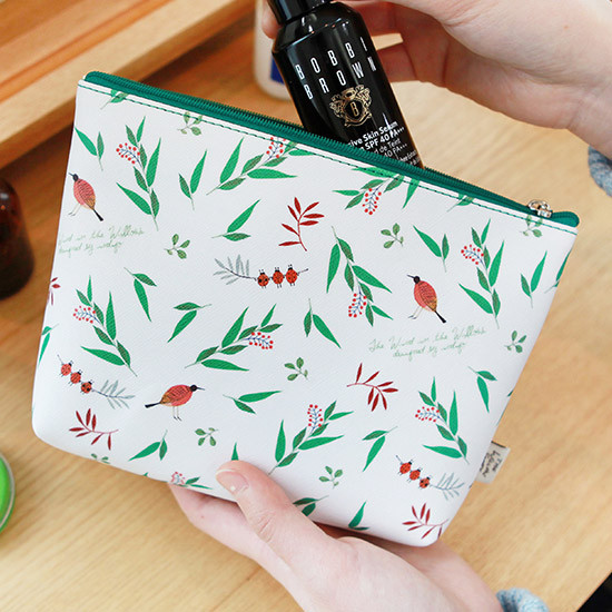 White bird - Willow illustration pattern pouch