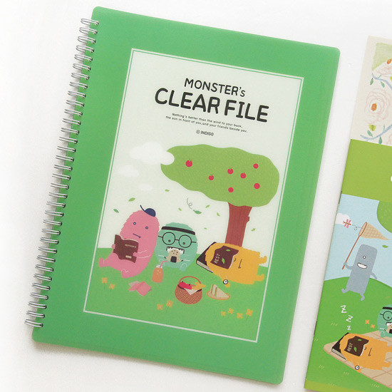 Green - Monster A4 size clear pocket file holder