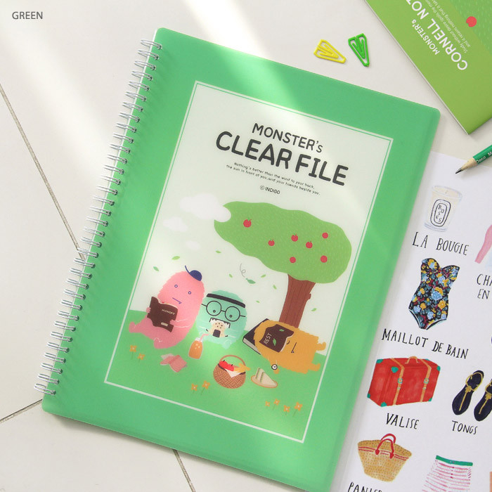 Green - Monster A4 size clear pocket file holder