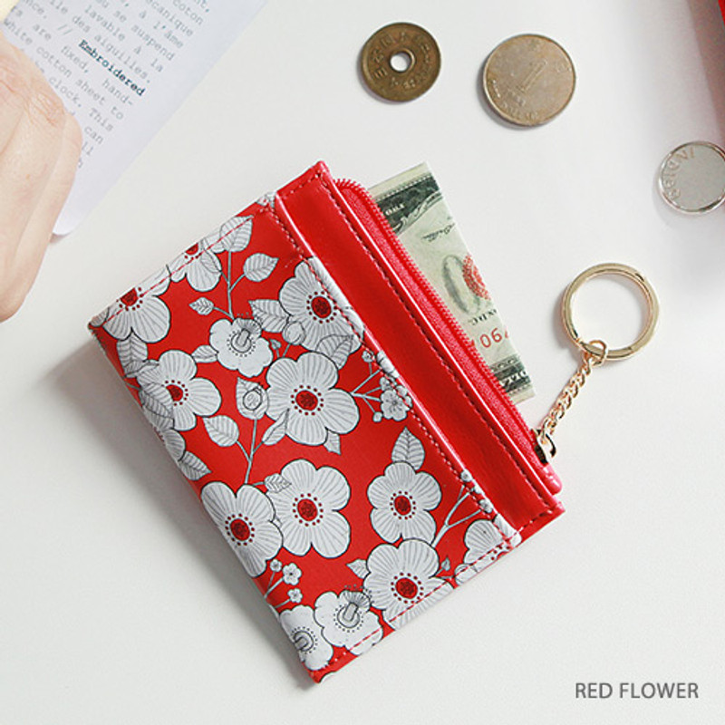 Red flower - Willow story pattern card case with keyring  Red flower - Willow story pattern card case with keyring