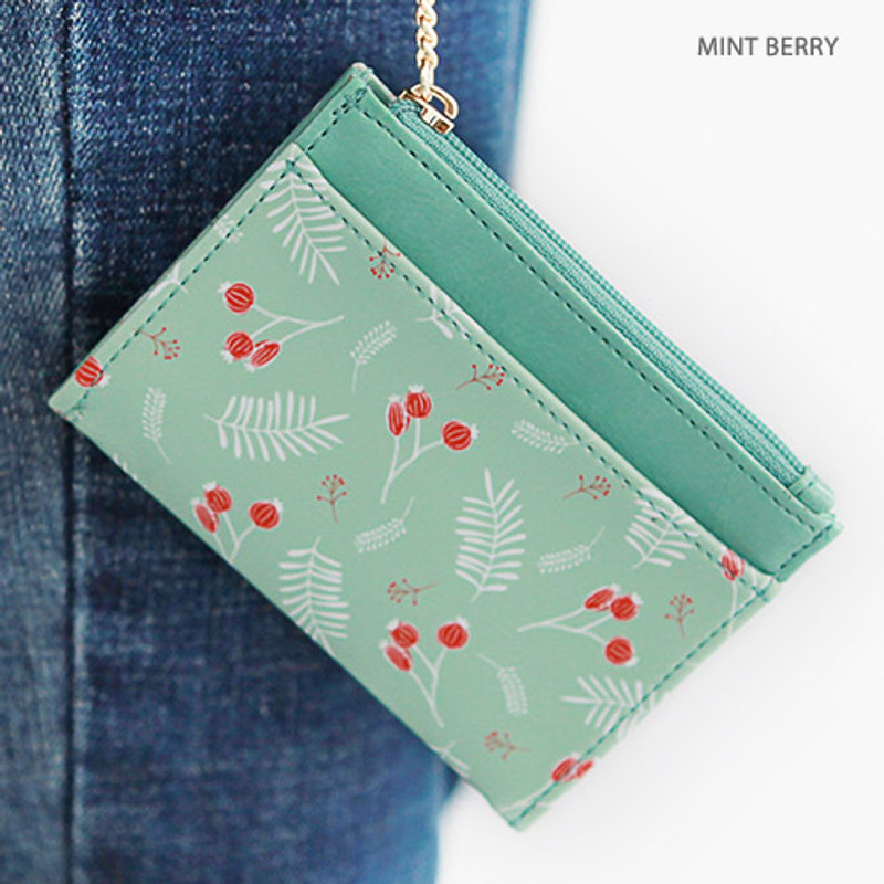 Mint berry - Willow story pattern card case with keyring  Mint berry - Willow story pattern card case with keyring