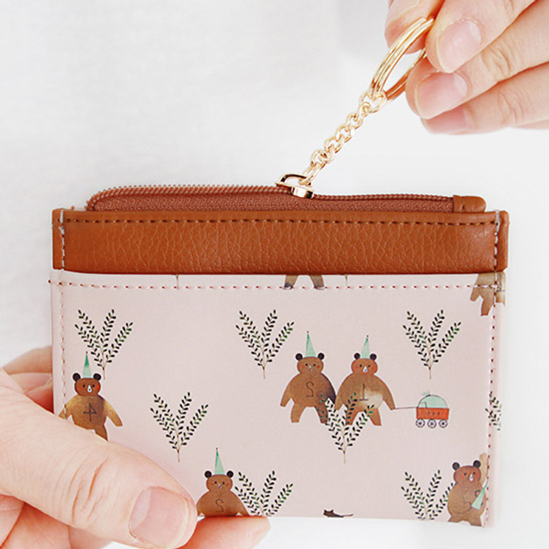 Pink bear - Willow story pattern card case with keyring  Pink bear - Willow story pattern card case with keyring