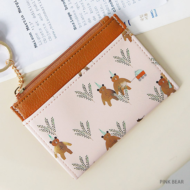Pink bear - Willow story pattern card case with keyring  Pink bear - Willow story pattern card case with keyring