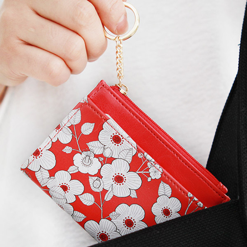 Red flower - Willow story pattern card case with keyring  Red flower - Willow story pattern card case with keyring
