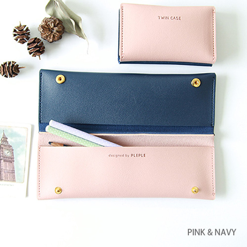 Pink & navy - Multi purpose twin pocket pencil case Pink & navy - Multi purpose twin pocket pencil case