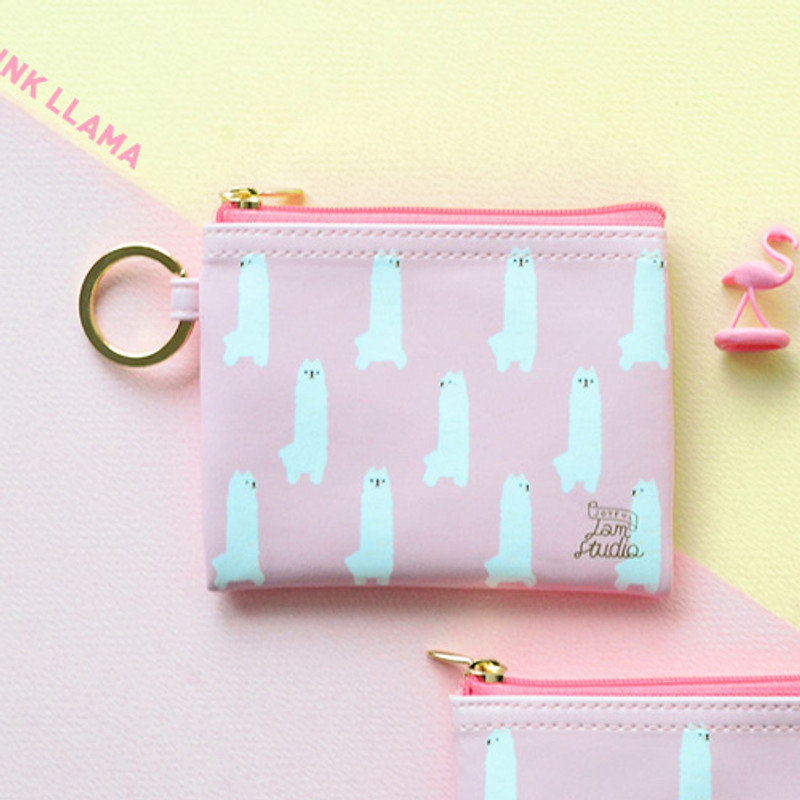 Pink - In the zoo coin card zipper wallet with key ring Pink - In the zoo coin card zipper wallet with key ring