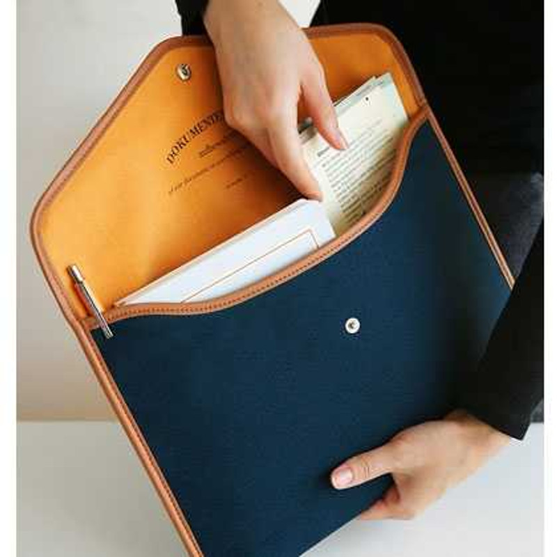 A4 Canvas pouch case for document, diary, note, iPad - navy blue
