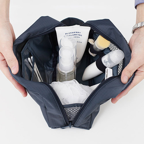 Travel toiletry bag with hand strap