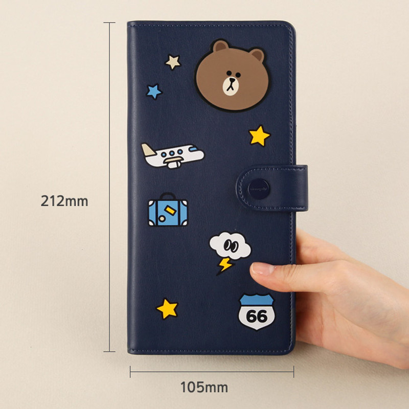Size of Line friends RFID blocking long passport case with leather sticker Size of Line friends RFID blocking long passport case with leather sticker