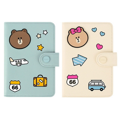 Line friends RFID blocking passport case with leather sticker