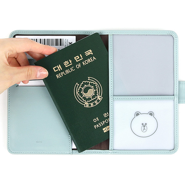Line friends RFID blocking passport case with leather sticker