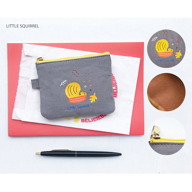 Little squirrel - Hey buddy soft flat small zipper pouch
