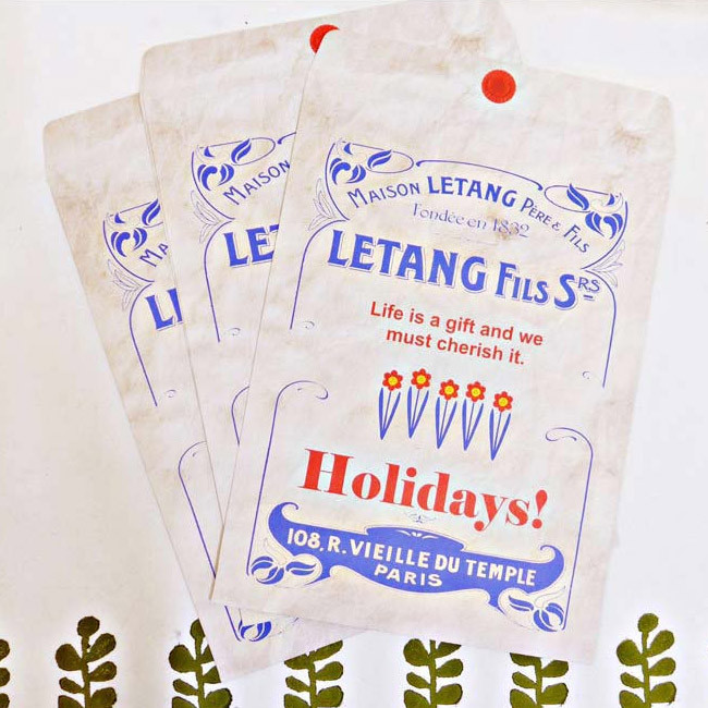 Vintage blue holiday gift bag envelope