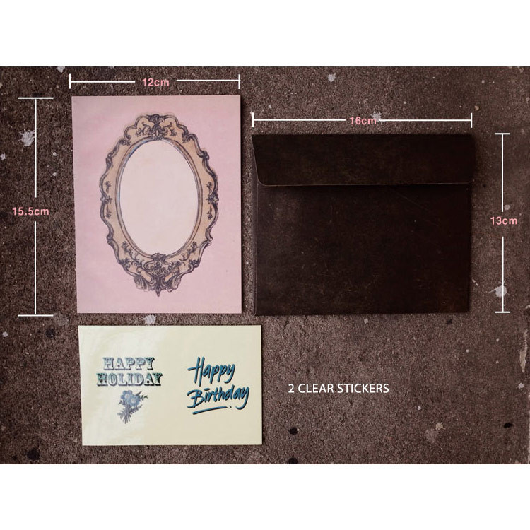 Size - UNIVERSAL CONDITION Indi Pink Vintage Antique Frame Greeting Card Set with Clear Stickers