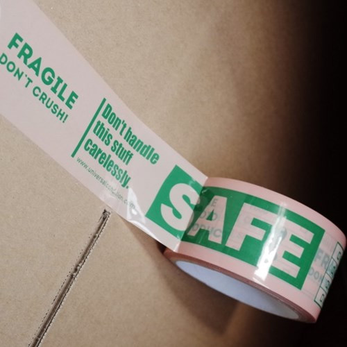 Warning fragile safe message packing tape