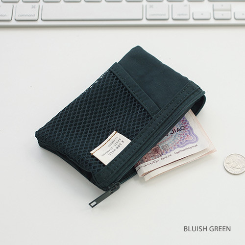 Bluish green - A low hill basic mesh pocket small pouch
