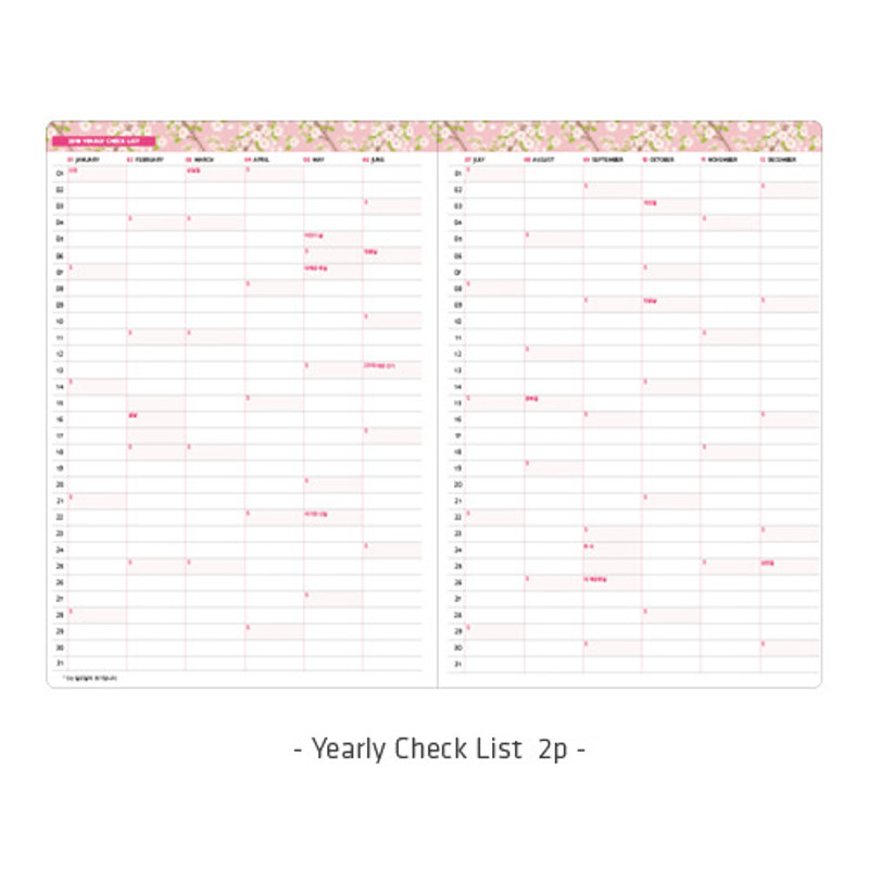 Yearly checklist - 2018 Flower pattern dated monthly journal