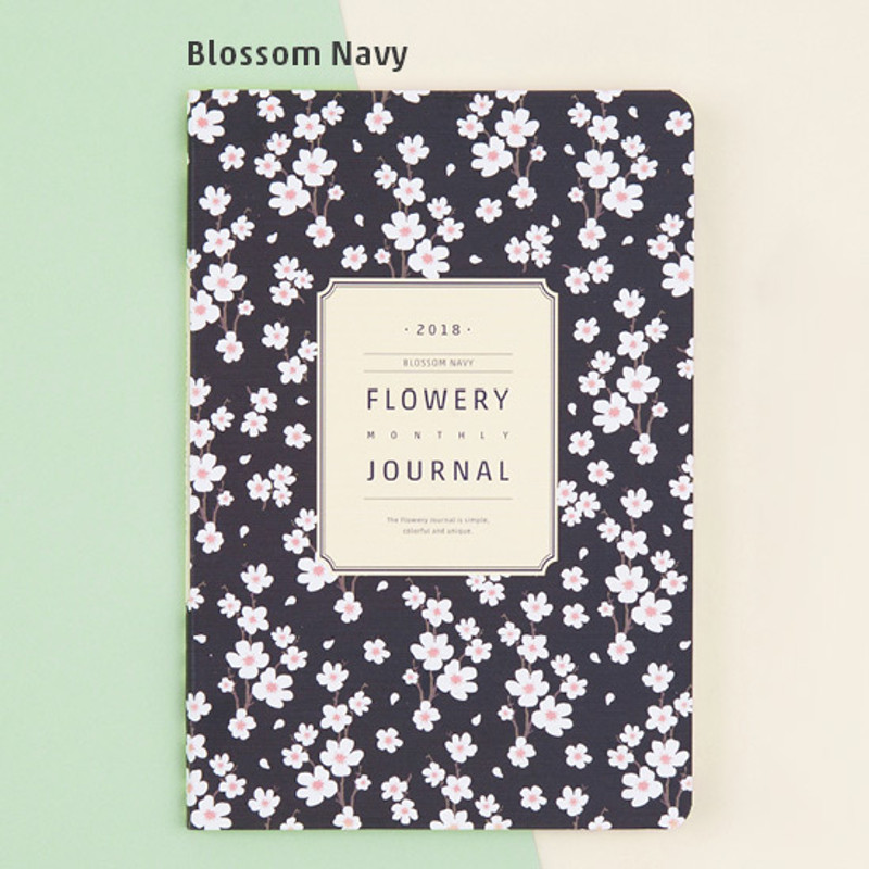 Blossom navy -  2018 Flower pattern dated monthly journal