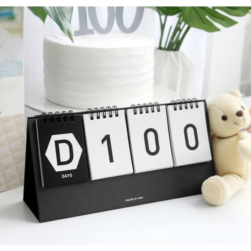 Black - Simple flip perpetual standing desk calendar