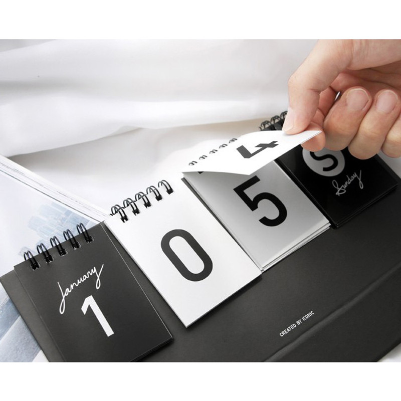 Detail of Simple flip perpetual standing desk calendar