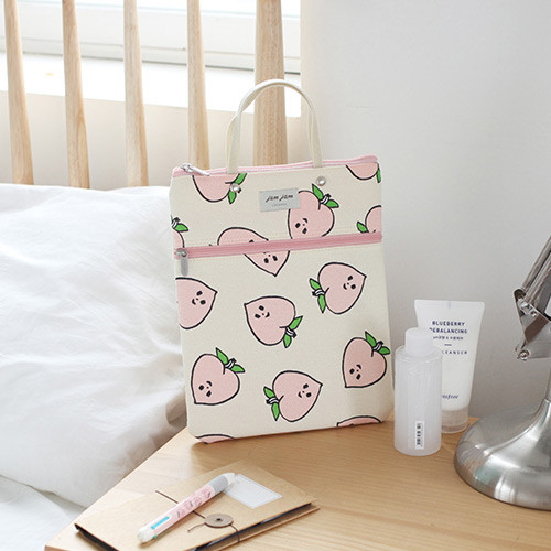Peach - Jam Jam pattern zipper small tote bag