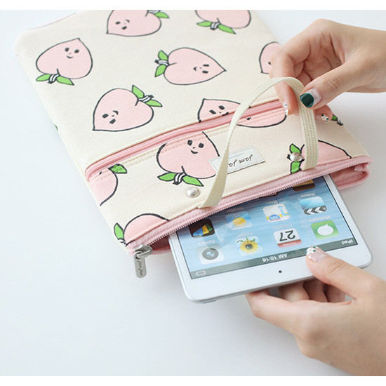 Peach - Jam Jam pattern zipper small tote bag