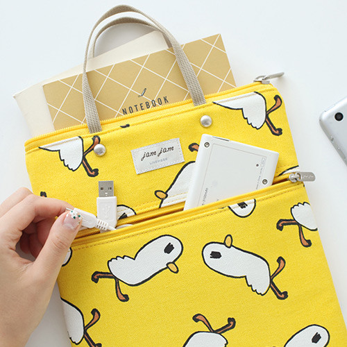 Duck - Jam Jam pattern zipper small tote bag