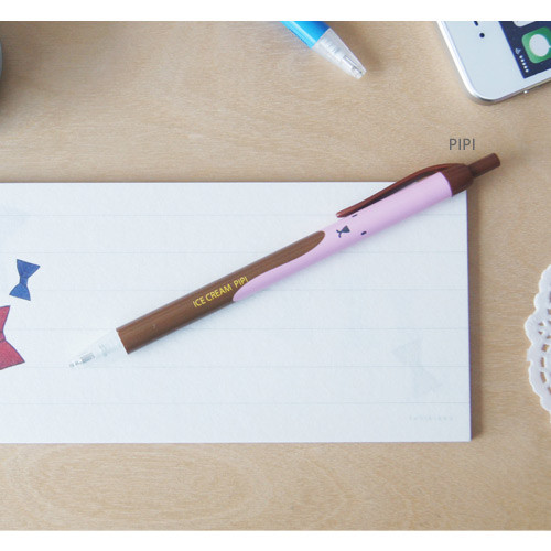 Pipi - Ice cream knock retractable black ballpoint pen 0.38mm
