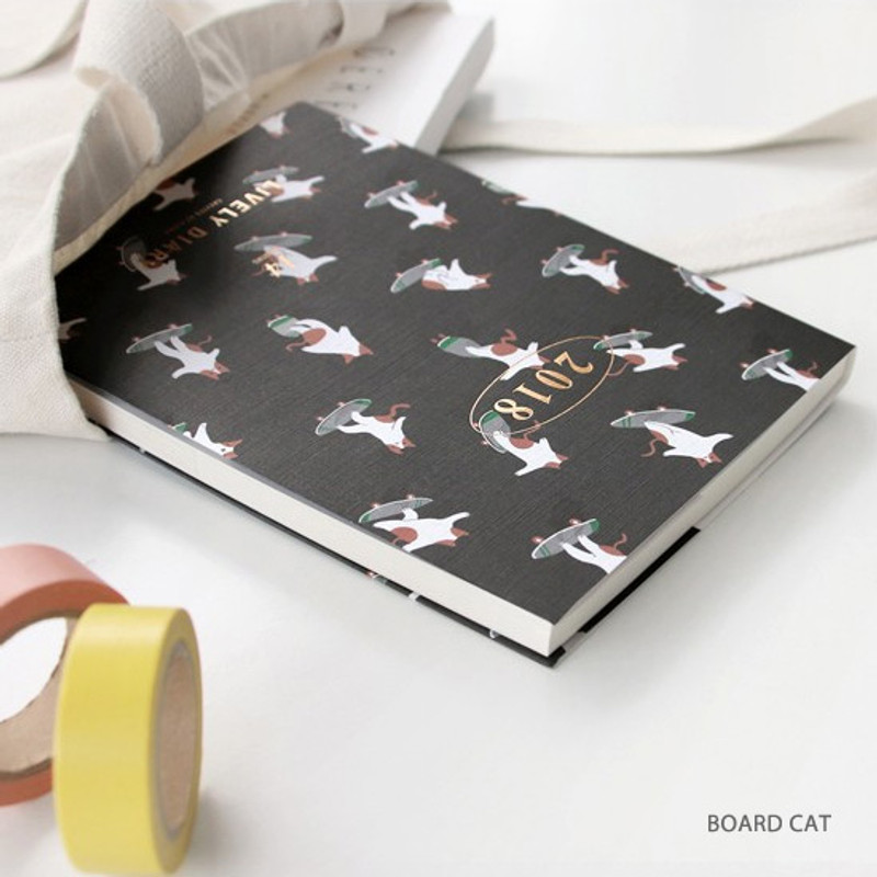 Board cat - 2018 Lively pattern dated weekly diary