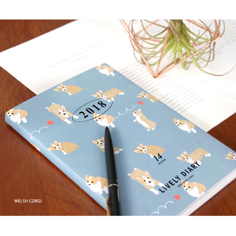 Welsh corgi - 2018 Lively pattern dated weekly diary