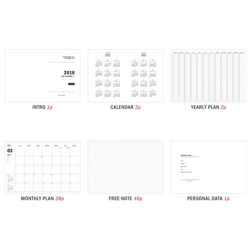 Composition of 2018 The Large dated monthly planner