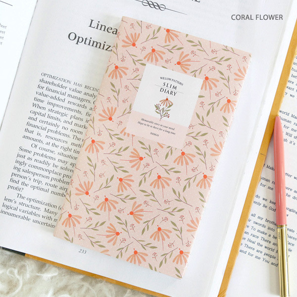 Coral flower - Willow pattern slim undated diary scheduler 